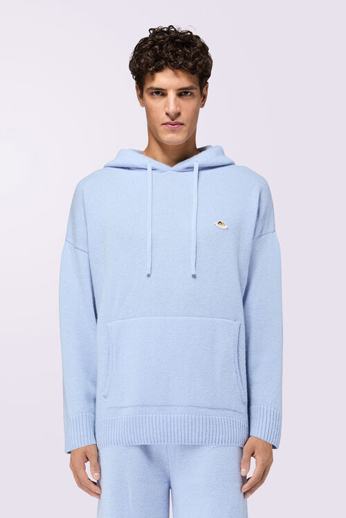 Angels Patch Knit Hoodie Light Blue